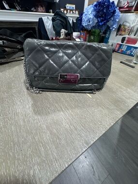 Michael Kors Quilted Gray Leather Crossbody with Silver Chain